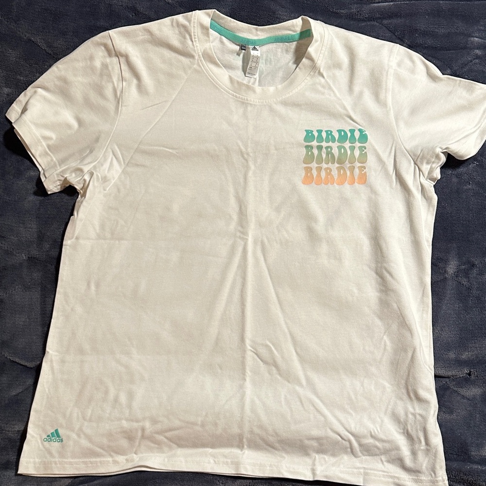 Adidas White Tee with Multicolor Birdie Graphic